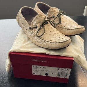 Salvatore Ferragamo Men's Cream Ostrich Loafers
